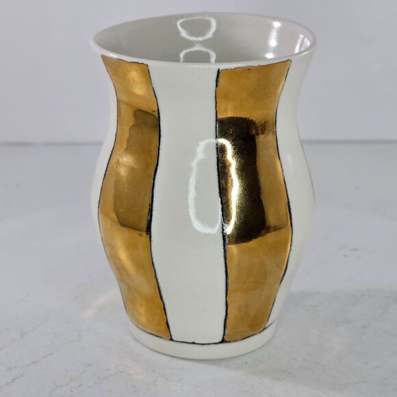 Hope + Mary Miniature Woodland Gold Vase With Fox Design & Gold Stripes - Picture 3 of 8